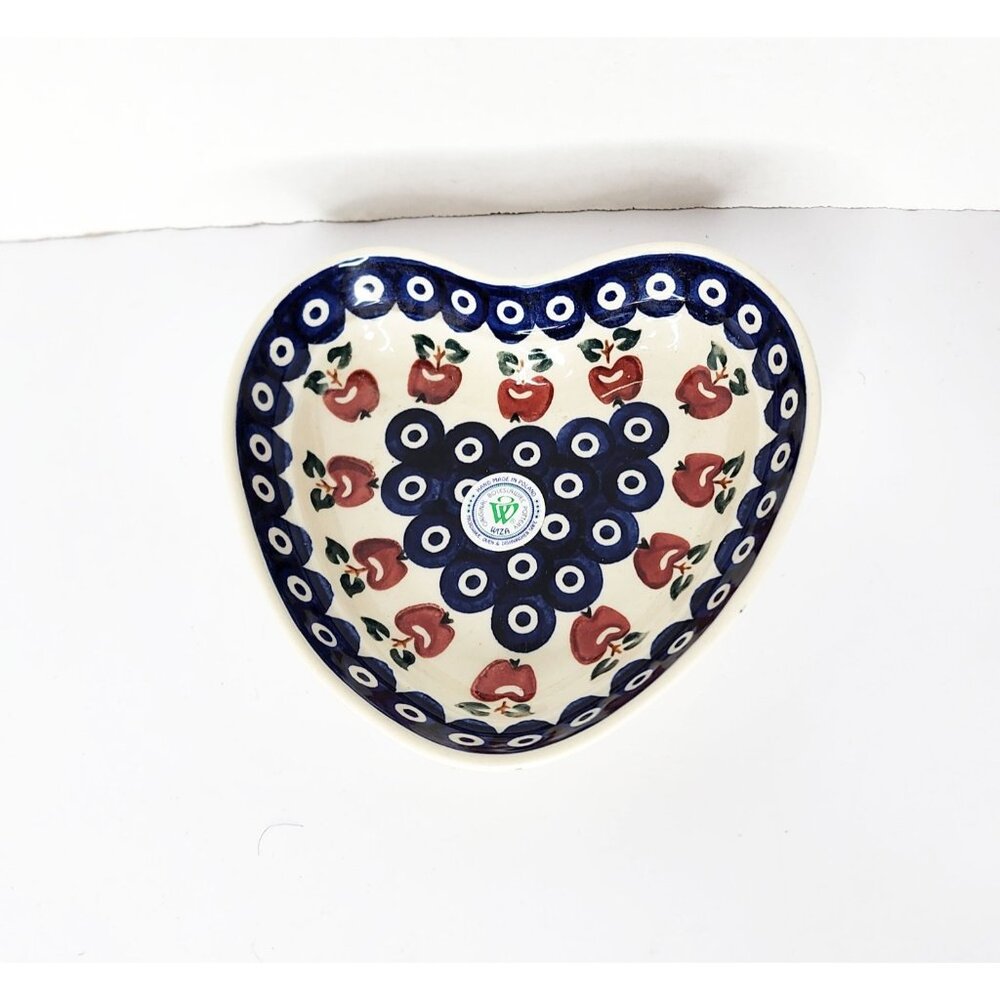 Polish Pottery Boleslawiec Wiza BOWL / DISH Heart Shaped, 6 5/8", Apples NEW
